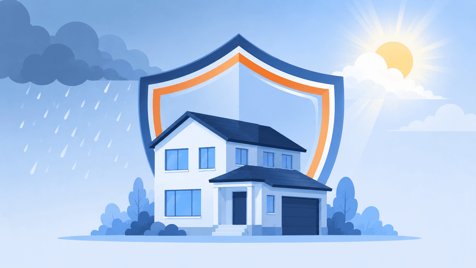 A house shielded by a translucent navy and orange protective shield with storm clouds receding — symbolizing dual PA and law-firm protection